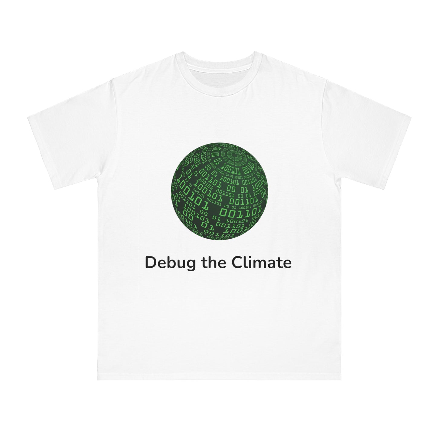 Debug the Climate Binary Globe Tee | Eco Coder Shirt | Usha Creations