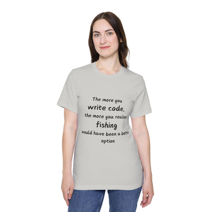 Code vs Fishing Developer Humor T Shirt | Programmer Life Meme Tees | Usha Creations