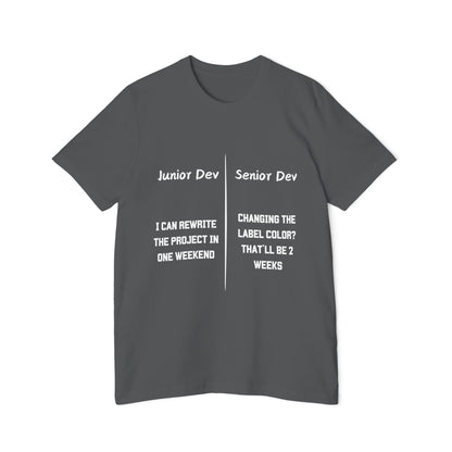 Junior vs Senior Developer Perspective Humor T Shirt | Software Engineering Meme Tees | Usha Creations