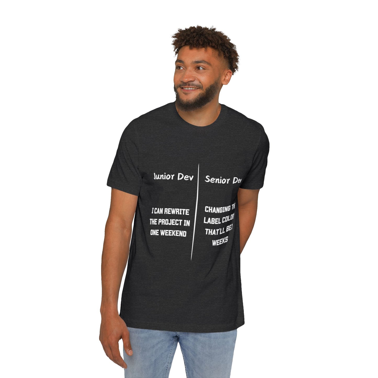 Junior vs Senior Developer Perspective Humor T Shirt | Software Engineering Meme Tees | Usha Creations