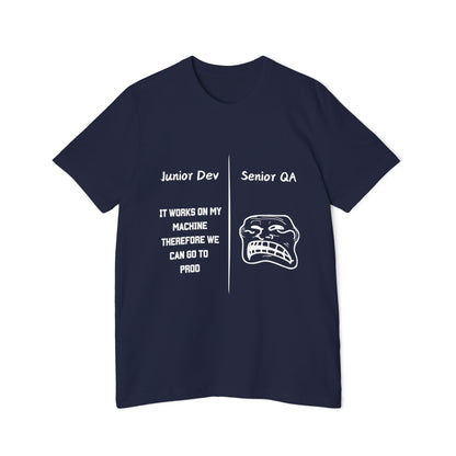 Junior Dev vs Senior QA Software Deployment Humor T Shirt | Tech Team Meme Tees | Usha Creations