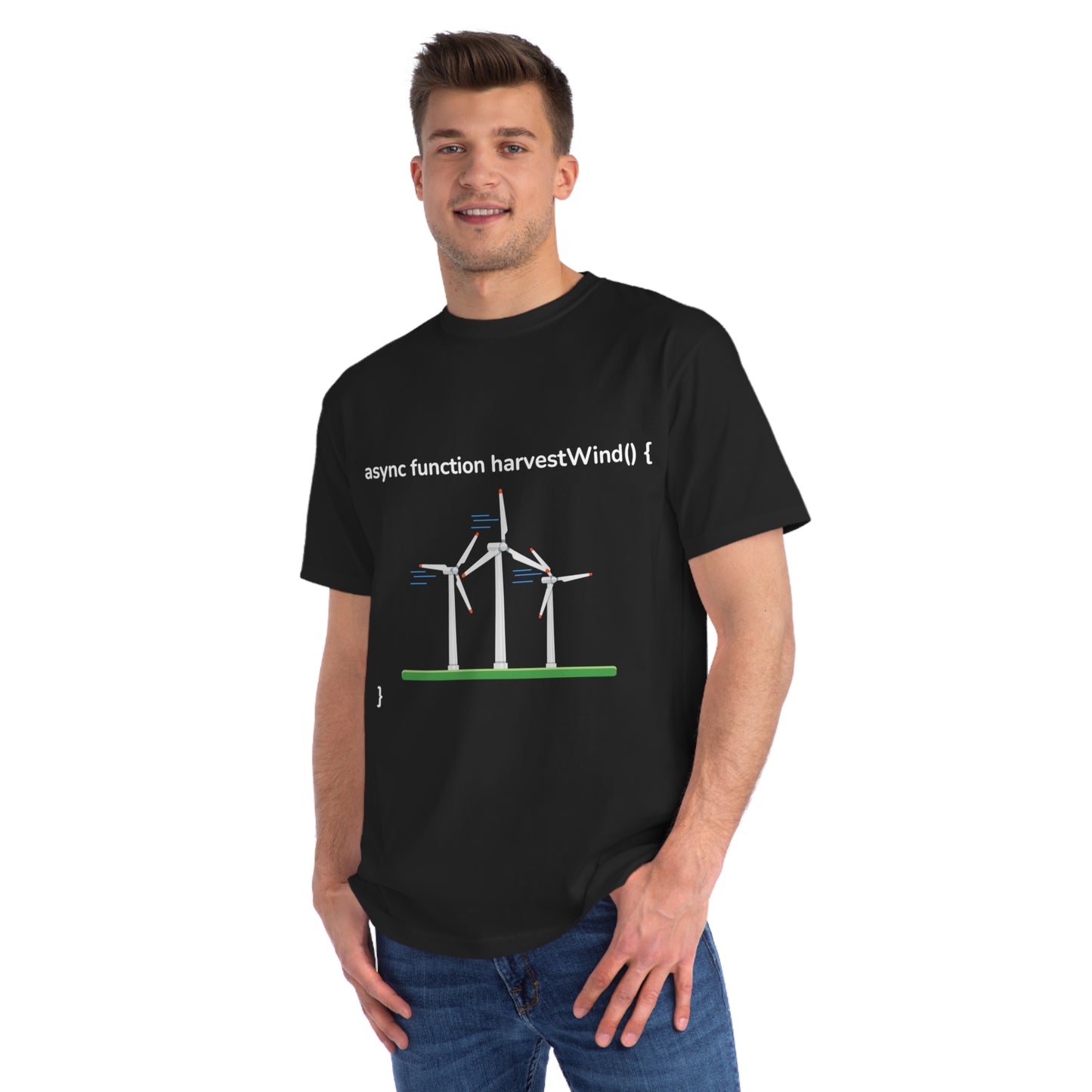 Async harvestWind() Tee | Green Code Wind Energy Shirt | Usha Creations