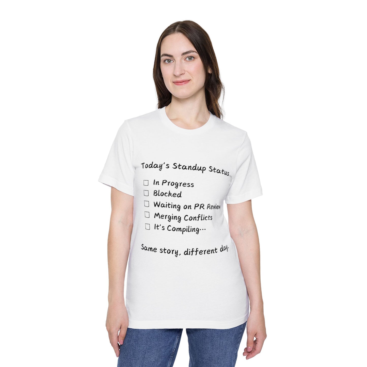 Daily Standup Status Developer Humor T Shirt | Agile Meme Tees | Usha Creations