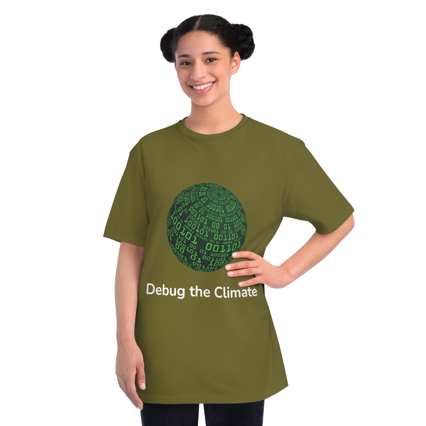 Debug the Climate Binary Globe Tee | Eco Coder Shirt | Usha Creations